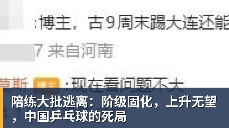 陪练大批逃离：阶级固化，上升无望，中国乒乓球的死局